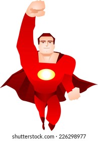 Superhero flying up to the rescue, vector illustration. 