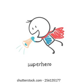 superhero flying and says to the speaker illustration