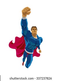 Superhero flying. Strives height. Isolated background. Vector illustration