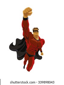 Superhero flying. Strives height. Isolated background. Vector illustration