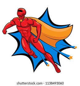 Superhero Flying Vector Illustration Isolated. Cartoon hero