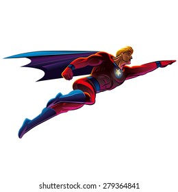 Superhero Flying. Vector Illustration. Isolated Background