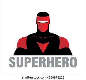 superhero. superhero with the full mask. muscular man with the red mask. simple flat  superhero illustration compose with text. half body of superhero combine with text. 