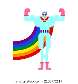 Superhero gay cartoon isolated. Super lgbt in mask and raincoat. rainbow cape
