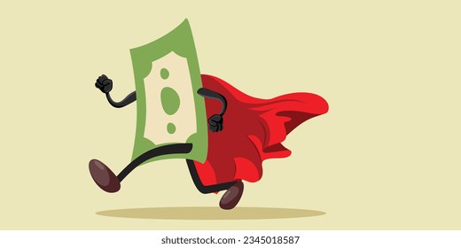 
Superhero Generic Banknote Paper Currency Running Vector Cartoon. Funny abstract money character feeling invincible 
