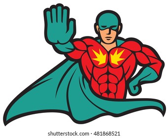 superhero gesturing stop sign vector illustration