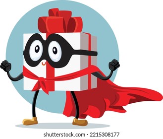 
Superhero Gift Box ready for Christmas Vector Cartoon illustration. Anniversary present wearing a red cape and a mask
