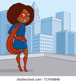 Superhero girl Cartoon character in the city Vector illustration