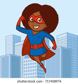 Superhero girl Cartoon character in the city Vector illustration