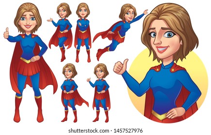 Superhero Girl in Six Poses_Vector EPS 10