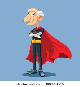 Superhero Grandfather Having Superpowers Vector Illustration. Strong, cool grandpa having superpowers staying active and healthy
