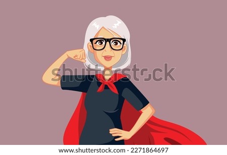 
Superhero Granny Feeling Powerful and Strong Vector Cartoon. Elderly grandmother being confident and healthy
