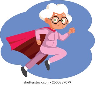 
Superhero Granny Running in Full Speed Vector Cartoon Character 
Agile granny in superhero costume feeling active and positive 
