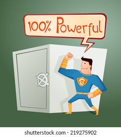 superhero guarding a deposit box