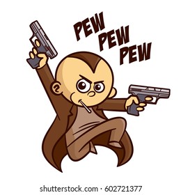 Superhero Gun Man Sticker Vector Illustration