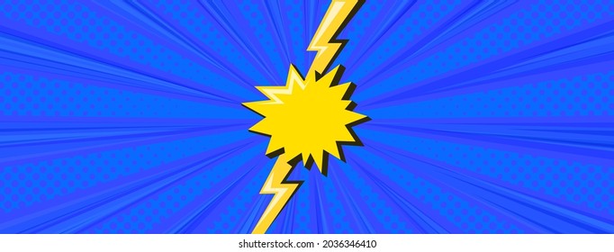 Superhero halftoned background with lightning. Contest comic design with yellow flash. Vector illustration backdrop