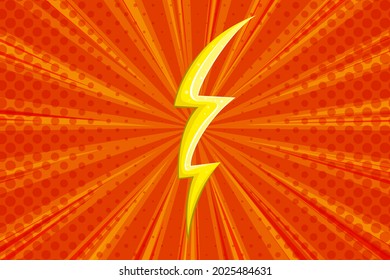 Superhéroe de fondo medio con relámpago. Diseño de cómic naranja con flash amarillo. Fondo de la ilustración del vector