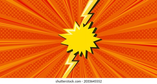 Superhéroe de fondo medio con relámpago. Diseño naranja versus cómico. Fondo de la ilustración del vector