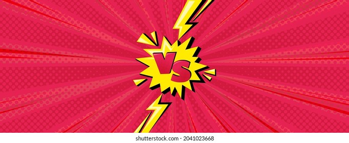 Superhero halftoned background with lightning. Red comic design with vs letters. Vector illustration backdrop