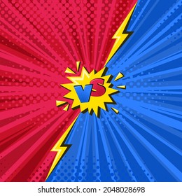 Superheld auf halbem Hintergrund mit Blitz. Platz gegen Comic Design mit gelbem Blitz. Vektorgrafik-Hintergrund