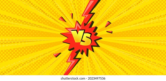 Superhero halftoned background with red lightning. Versus comic design with flash. Vector illustration backdrop