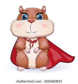 Superhero hamster. Cute hamster superhero, hamster cartoon characters, funny animal character
