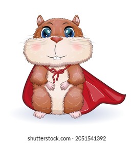 Superhero hamster. Cute hamster superhero, hamster cartoon characters, funny animal character