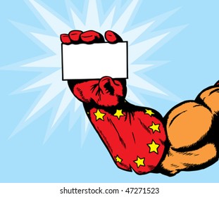 superhero hand holding card