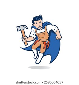 Superhero handyman mascot logo vector