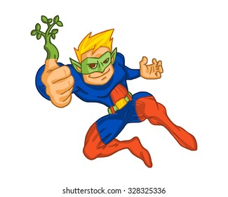 superhero herbal plant sprout man cartoon character mascot
