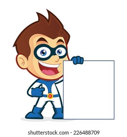 Superhero holding a blank sign