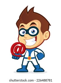 Superhero holding an email at