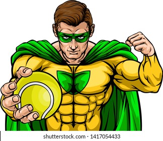 Superhero Holding Tennis Ball Sports Mascot