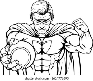 Superhero Holding Tennis Ball Sports Mascot