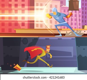 Superhero horizontal cartoon banners set with power and protection symbols isolated vector illustration 