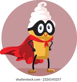 
Superheld-Eiscreme-Maskottchen-Vektorgrafik mit einem roten Kap. Fröhliches Dessertcartoon-Design mit Heldenmaske und Mantel 
