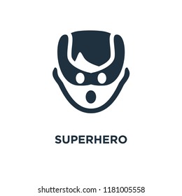 Superhero icon. Black filled vector illustration. Superhero symbol on white background. Can be used in web and mobile.