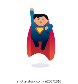 Superhero icon concept. Fat character flying. Flat style.