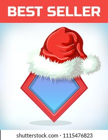 Superhero icon - Superhero logo. Super hero shield with santa claus hat. Masquerade costume. Christmas or new year headdress. Cartoon Vector illustration.