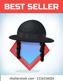 Superhero icon - Superhero logo. Super hero shield with Orthodox jewish hat with sideburns. Black cylinder hat. Judaism symbols. Masquerade costume headdress. Carnival or Halloween mask.