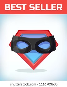 Superhero icon - Superhero logo. Super hero shield with mask. Masquerade costume headdress. Carnival or Halloween mask. Cartoon Vector illustration.