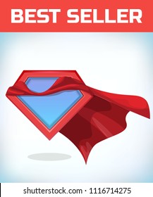 Superhero Icon - Superhero Logo. Super Hero Shield With Funny Super Hero Flying With Cloak. Masquerade Costume. Carnival Or Halloween Cartoon Vector Illustration.