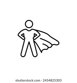 Superhero icon, proud man, pose brave person with cape, strong hero, super power, thin line symbol on white background - editable stroke vector illustration.