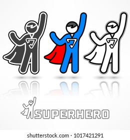 Superhero icon set, flying men in a superhero costumes on white, vector illustration