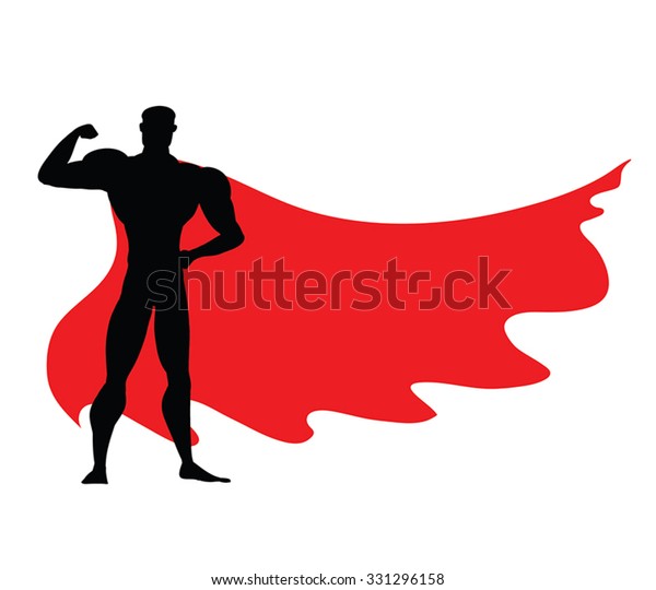 Superhero Icon Vector Black Superhero Silhouette Wearing Red Cloak