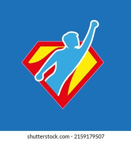 Superhero icon. vector superhero silhouette wearing red cloak flying on wind