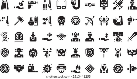 Iconos de superhéroes Colección de iconos vectoriales de alta calidad con trazo editable. Ideal para Profesional y Proyectos Creativos.