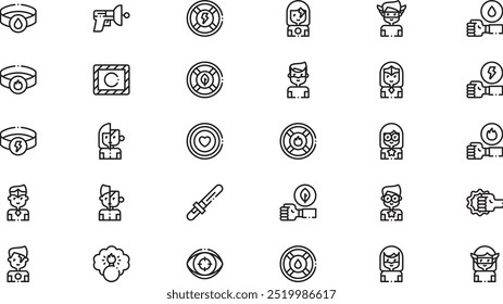 Iconos de superhéroes Colección de iconos vectoriales de alta calidad con trazo editable. Ideal para Profesional y Proyectos Creativos.