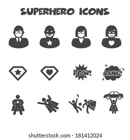 superhero icons, mono vector symbols