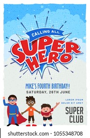 Superhero  Invitation Card  Design For Kids Birthday Party.